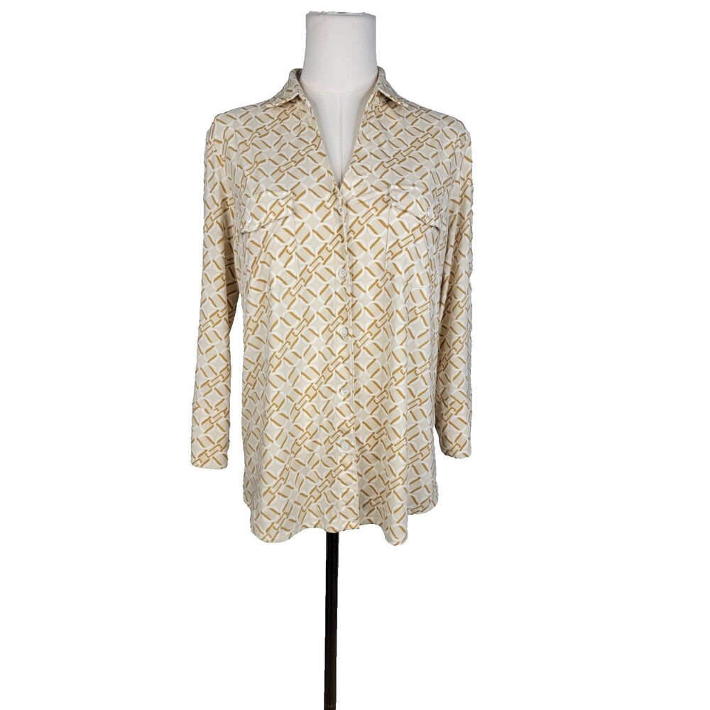 J. McLaughlin Button Down Top Size Large Chain Link 3/4 Sleeve EUC - Picture 1 of 16